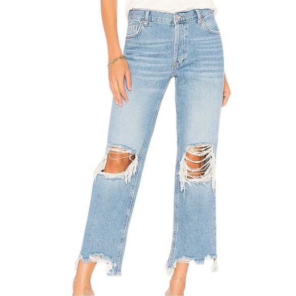 Free People Maggie Mid-Rise Straight Leg distress crop Jeans - Picture 1 of 5